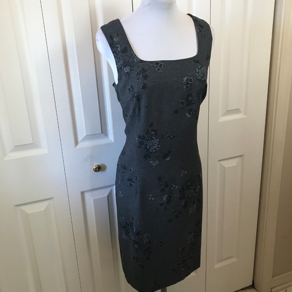 Fattaneh Bahari Charcoal Floral Sheath Dress sz 12 - Picture 4 of 7
